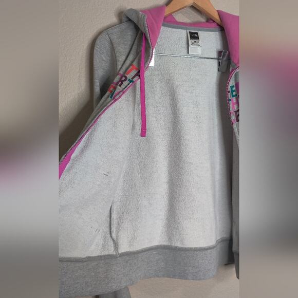 The‎ North Face Ladies Grey Zip Up Hoodie with Pink and Multicolor Graphic Small - Picture 9 of 12